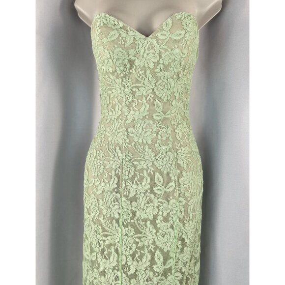 La Femme 20047 Lime Green Full Lace Strapless Formal Gown $605 - Picture 3 of 12